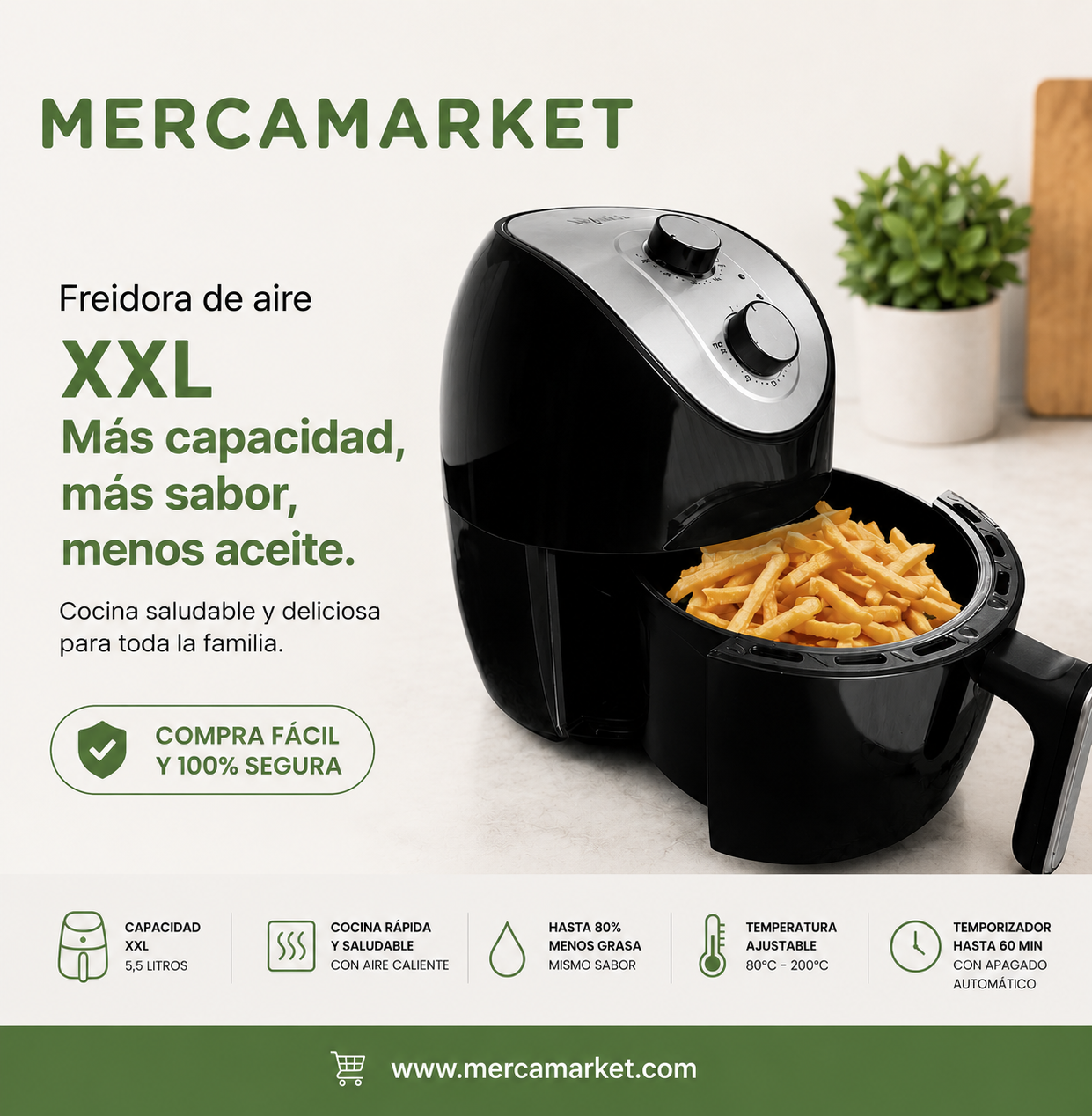 Freidora Sin Aceite XXL + Recetario GRATIS
