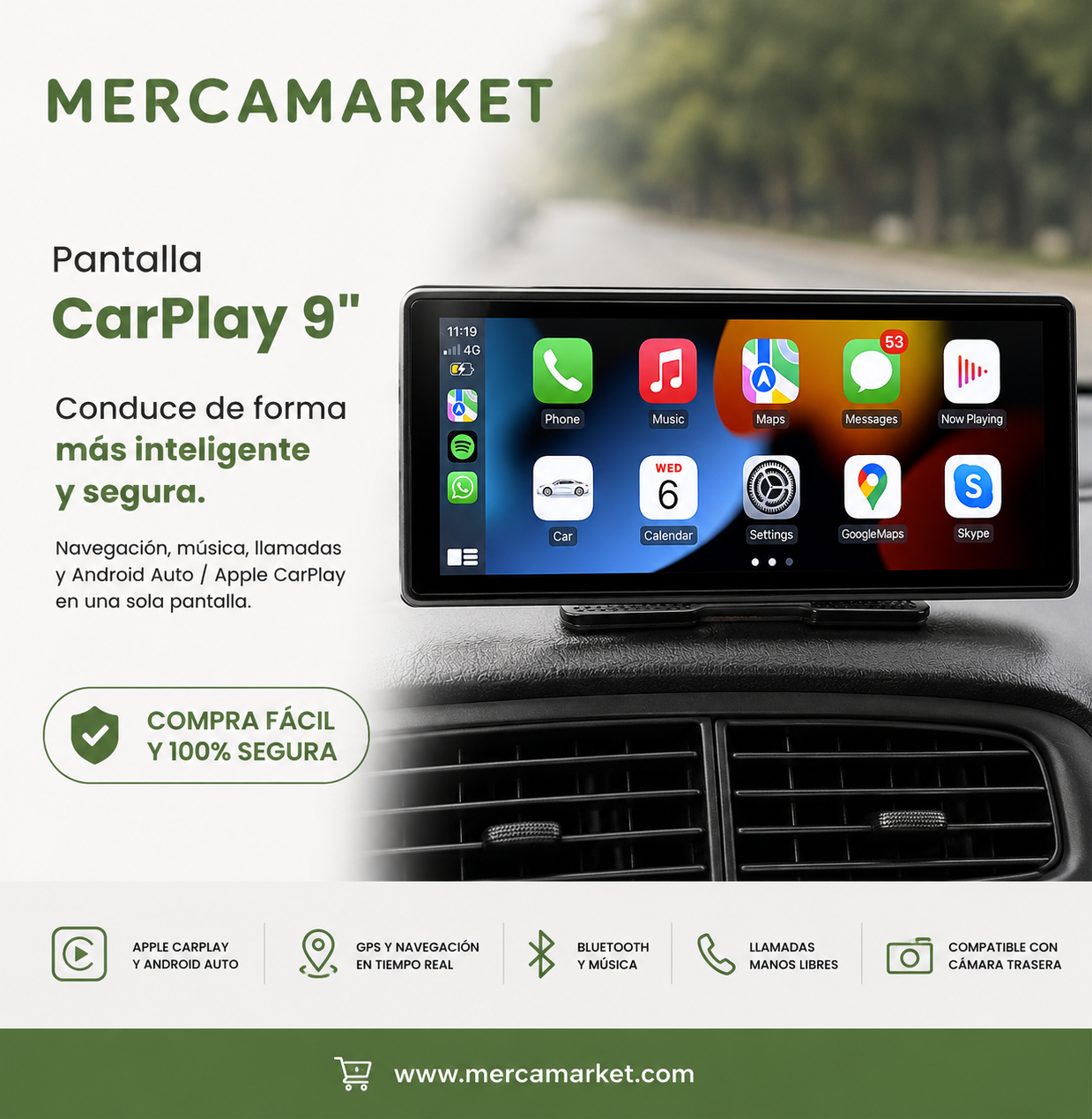 Pantalla de coche Apple & Android CarPlay
